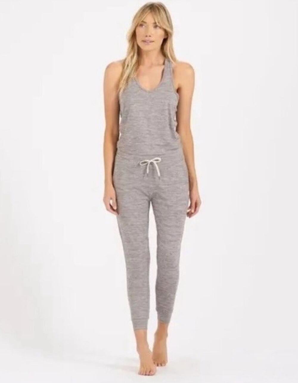 Vuori Womens Lux Sleeveless Jumpsuit One-Piece Jogger Heather Clay Grey XL NWT